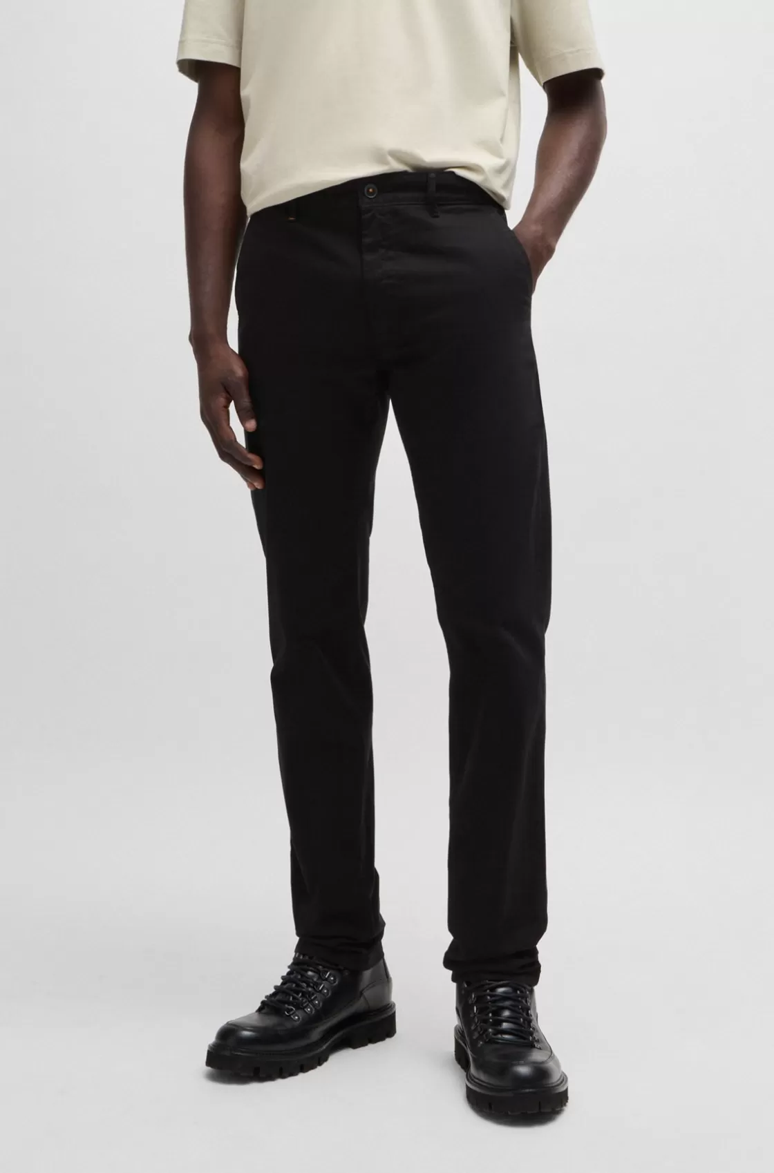 HUGO BOSS Slim-fit Chinos In Stretch-cotton Satin Black Cheap