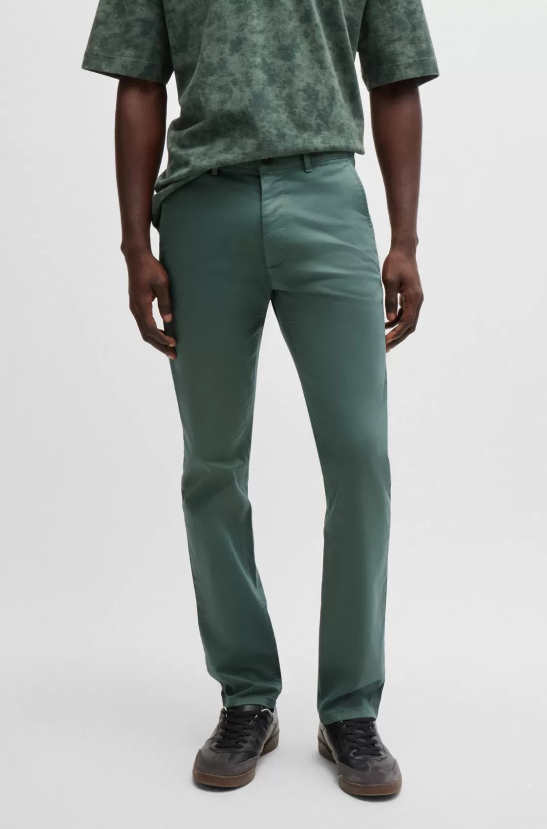 HUGO BOSS Slim-fit Chinos In Stretch-cotton Satin Light Green Flash Sale