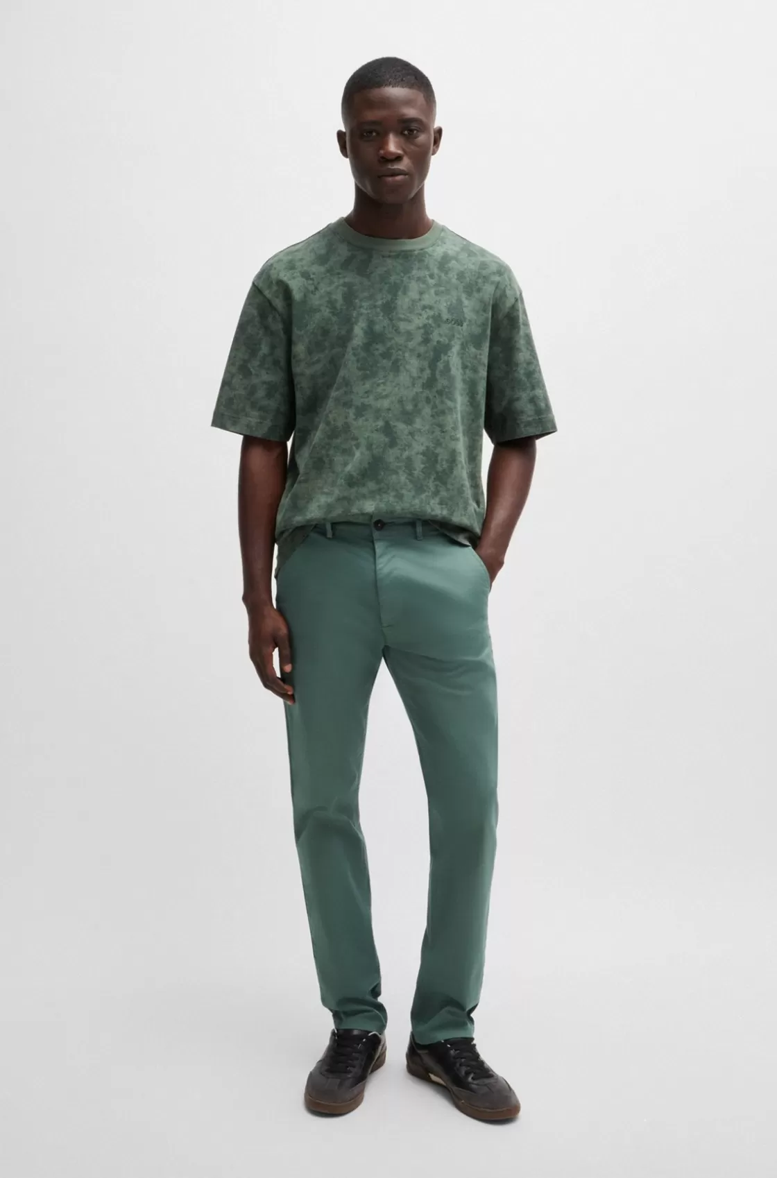 HUGO BOSS Slim-fit Chinos In Stretch-cotton Satin Light Green Flash Sale