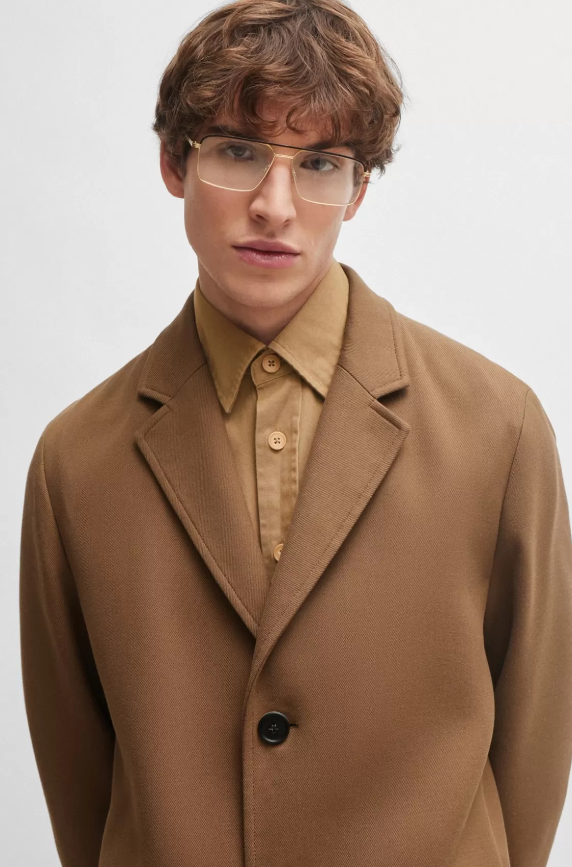 HUGO BOSS Slim-fit Coat In A Cotton Blend Light Brown New