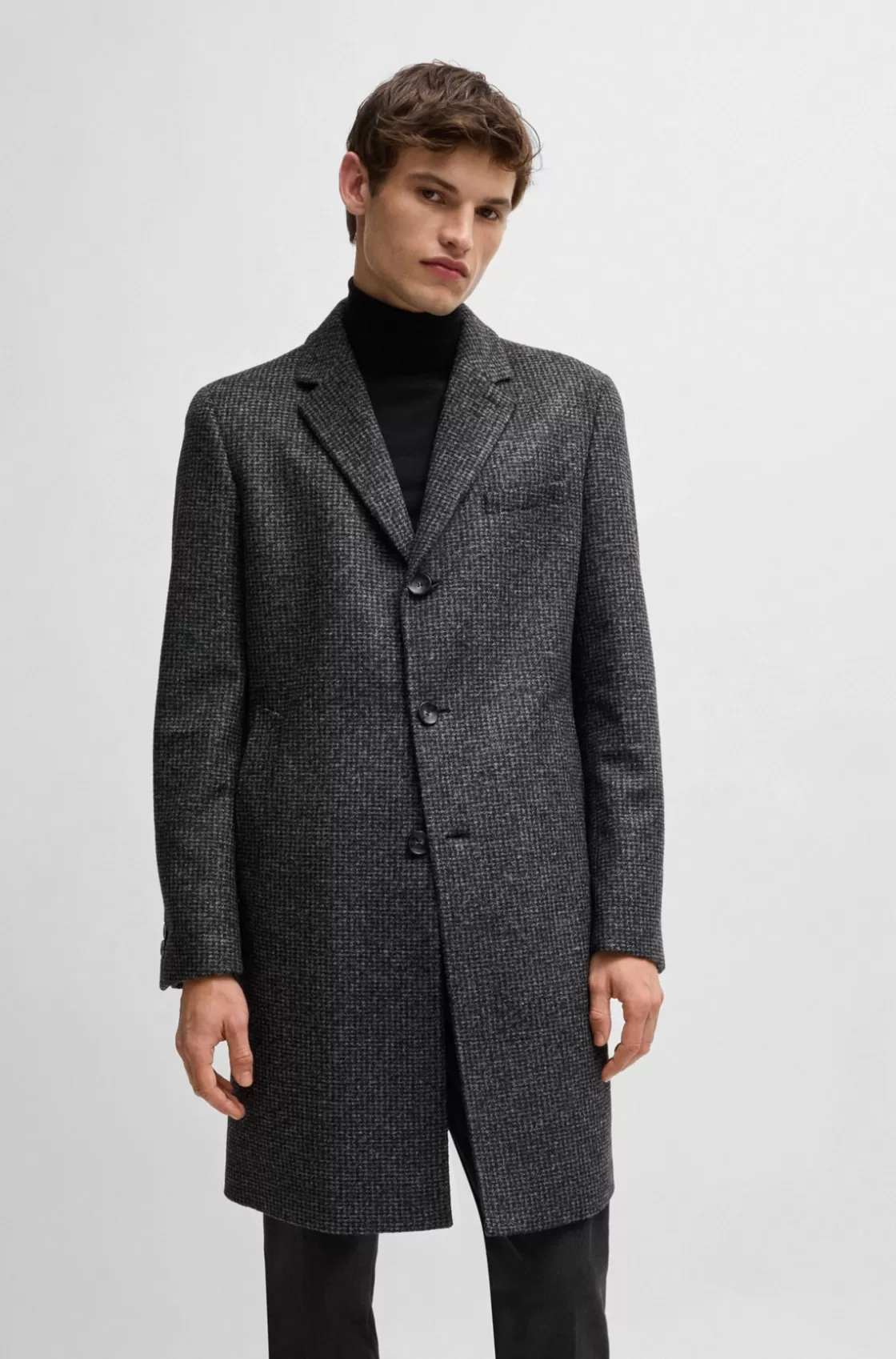 HUGO BOSS Slim-fit Coat In Patterned Jersey Black Discount