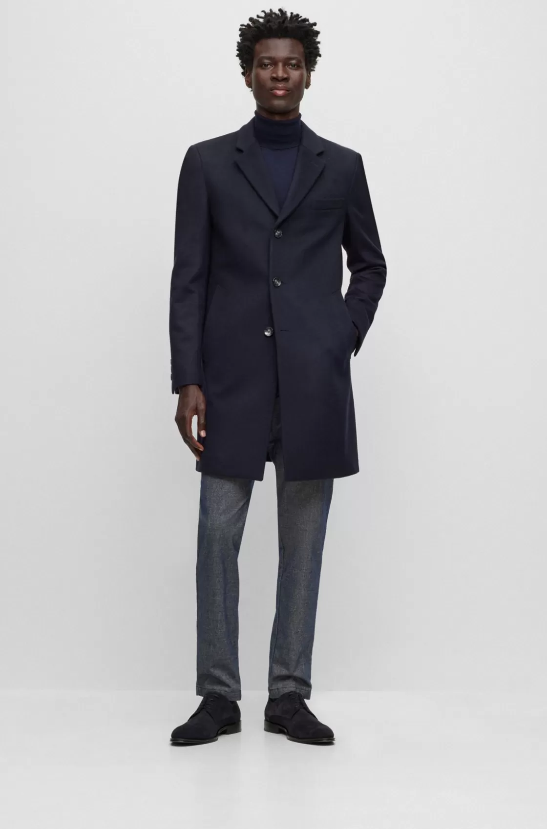 HUGO BOSS Slim-fit Coat In Virgin Wool And Cashmere Dark Blue Best