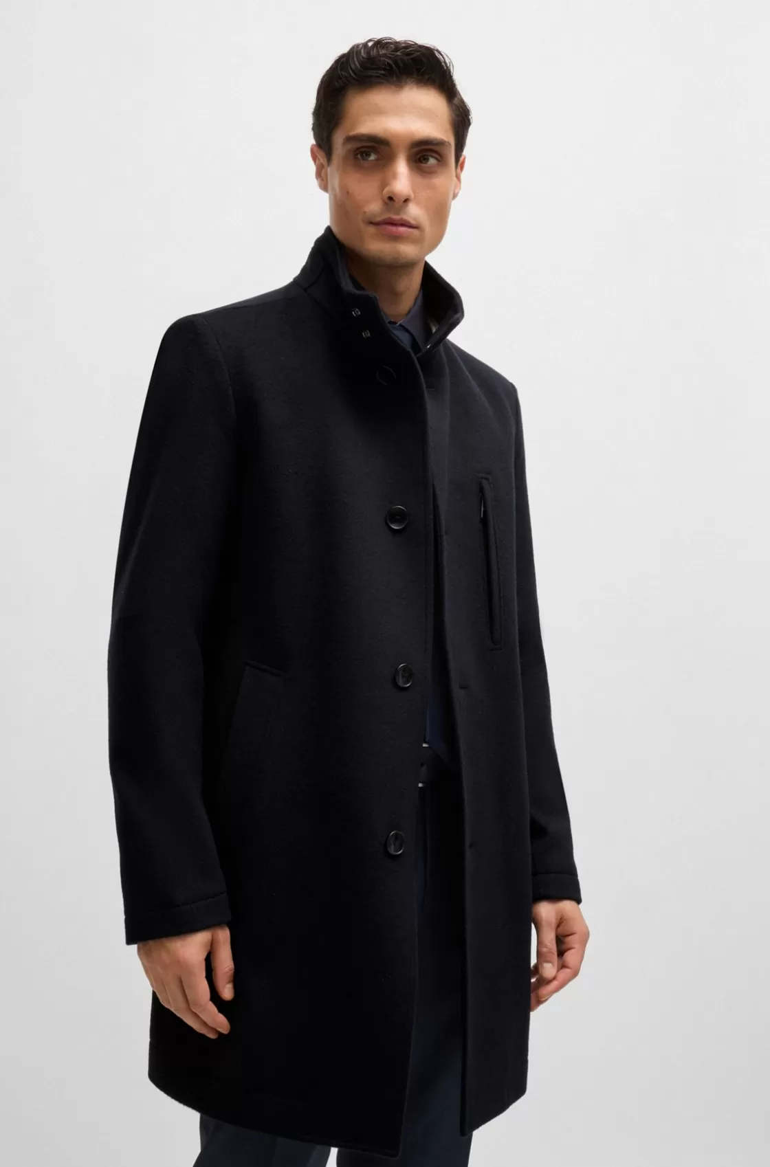 HUGO BOSS Slim-fit Coat In Wool And Cashmere Dark Blue Best Sale