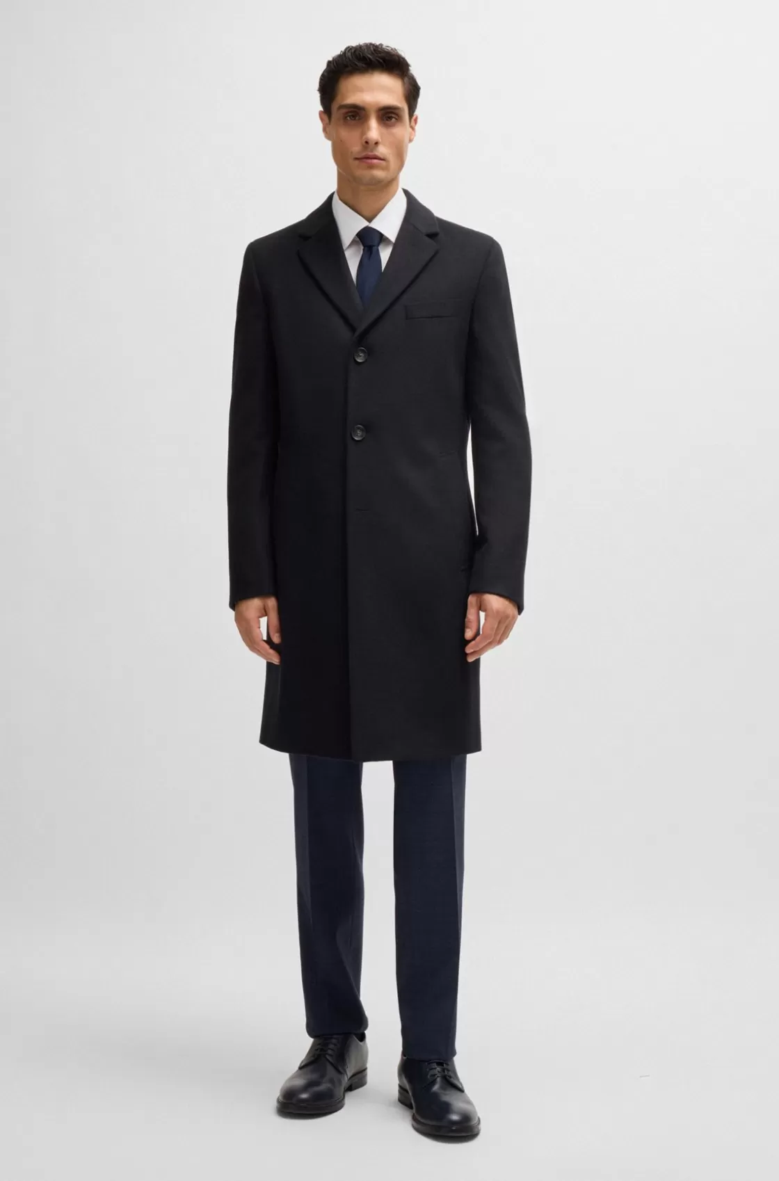 HUGO BOSS Slim-fit Coat In Wool And Cashmere Dark Blue Best Sale