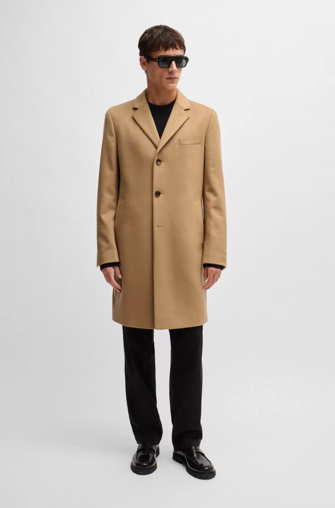 HUGO BOSS Slim-fit Coat In Wool And Cashmere Beige Flash Sale