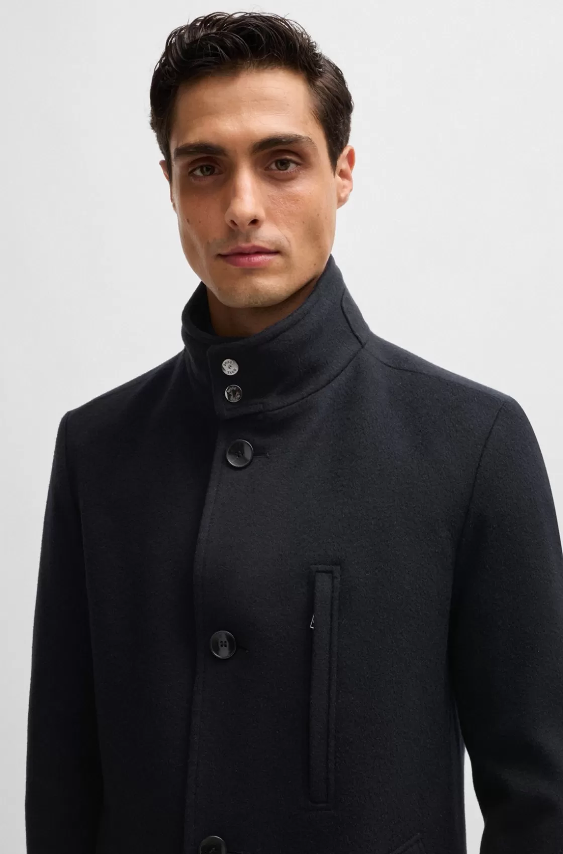 HUGO BOSS Slim-fit Coat In Wool And Cashmere Dark Blue Best Sale