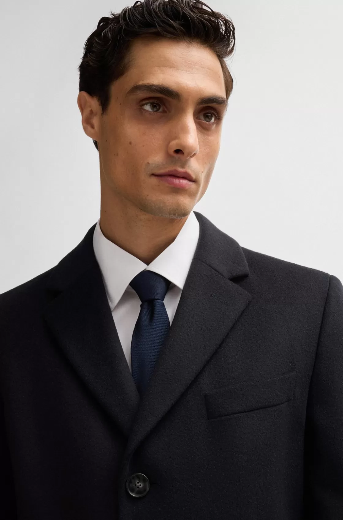 HUGO BOSS Slim-fit Coat In Wool And Cashmere Dark Blue Best Sale
