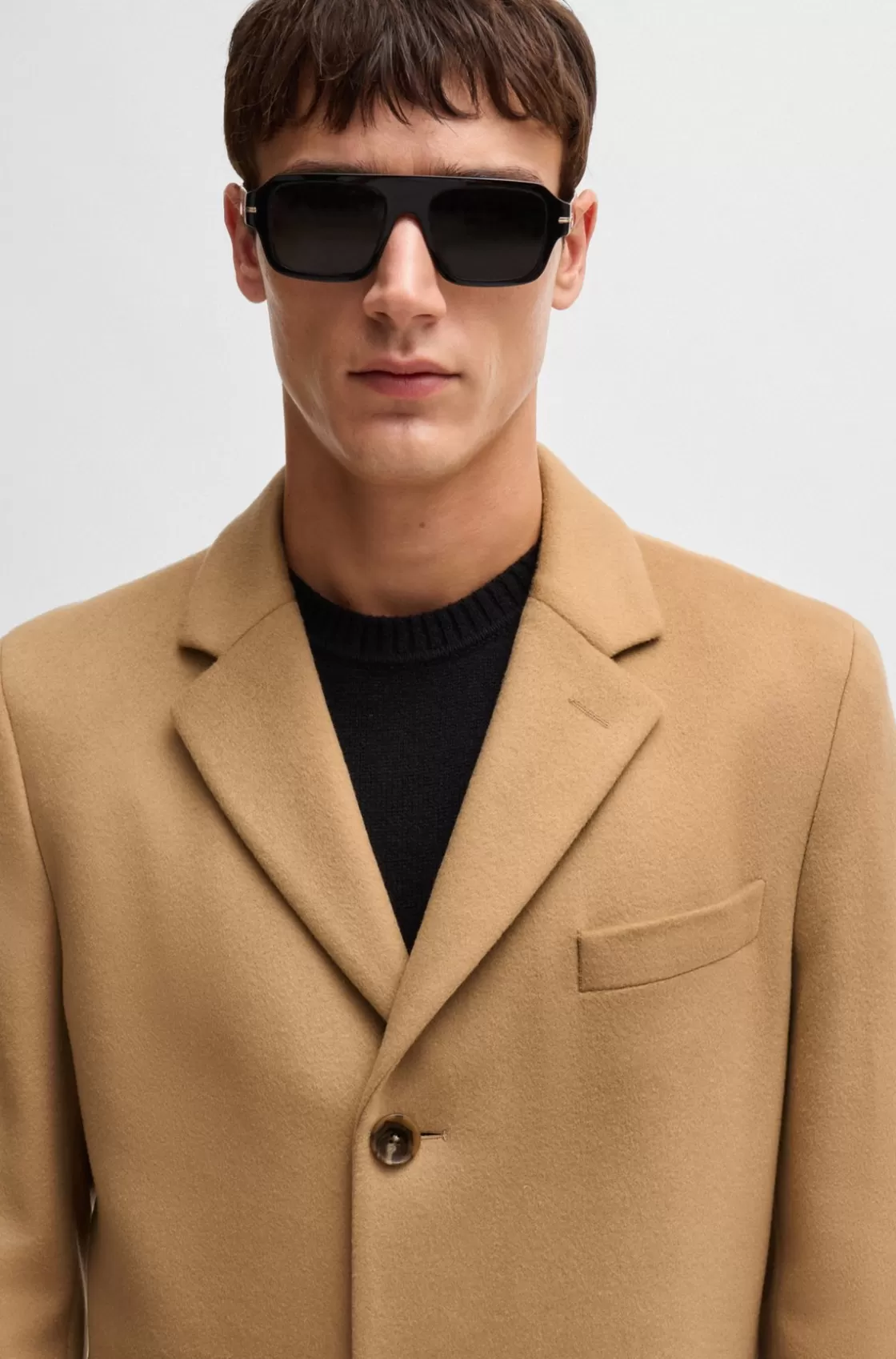 HUGO BOSS Slim-fit Coat In Wool And Cashmere Beige Flash Sale