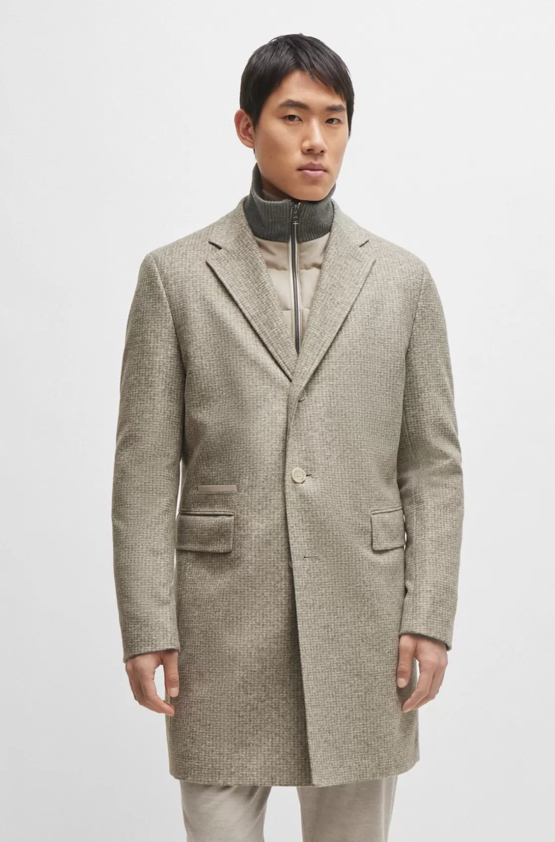 HUGO BOSS Slim-fit Coat In Wool Blend With Zip-up Inner White Online