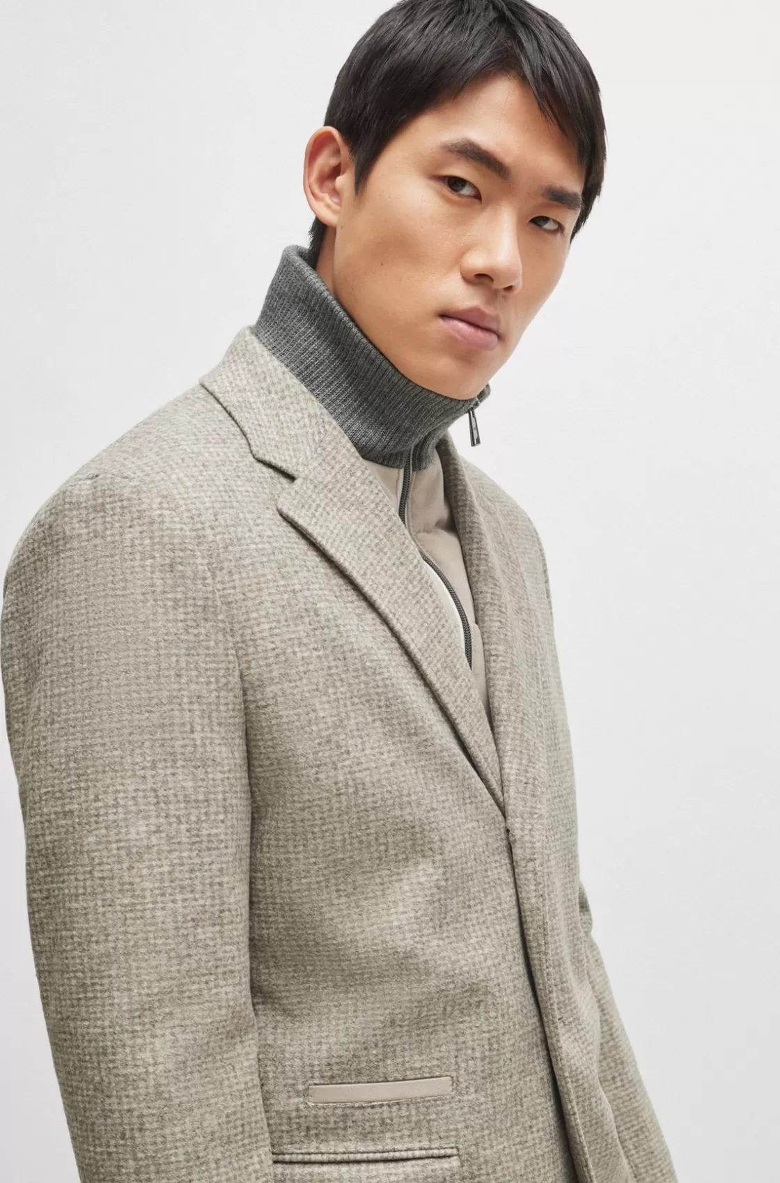 HUGO BOSS Slim-fit Coat In Wool Blend With Zip-up Inner White Online