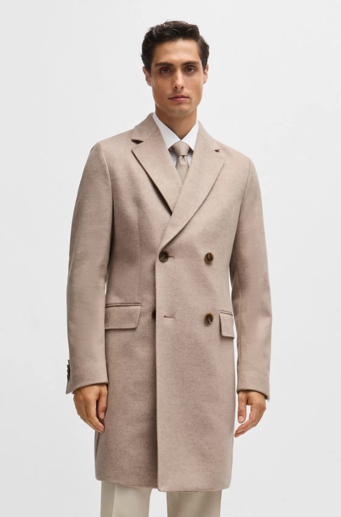 HUGO BOSS Slim-fit Coat In Wool With Cashmere Light Brown Cheap