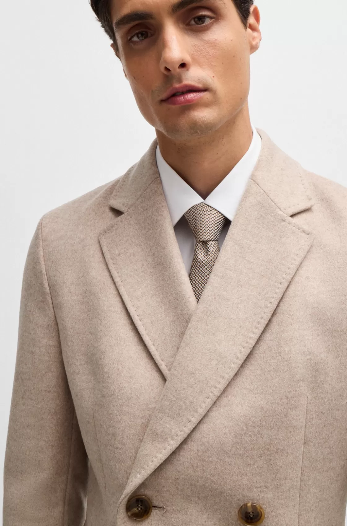 HUGO BOSS Slim-fit Coat In Wool With Cashmere Light Brown Cheap