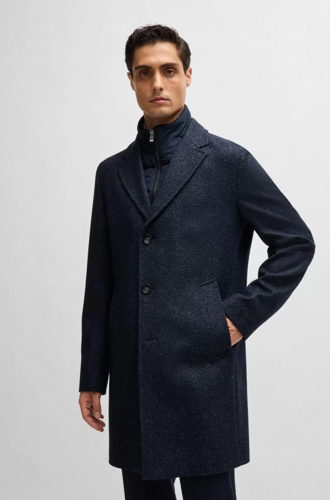 HUGO BOSS Slim-fit Coat With Detachable Zip-up Inner Dark Blue Discount