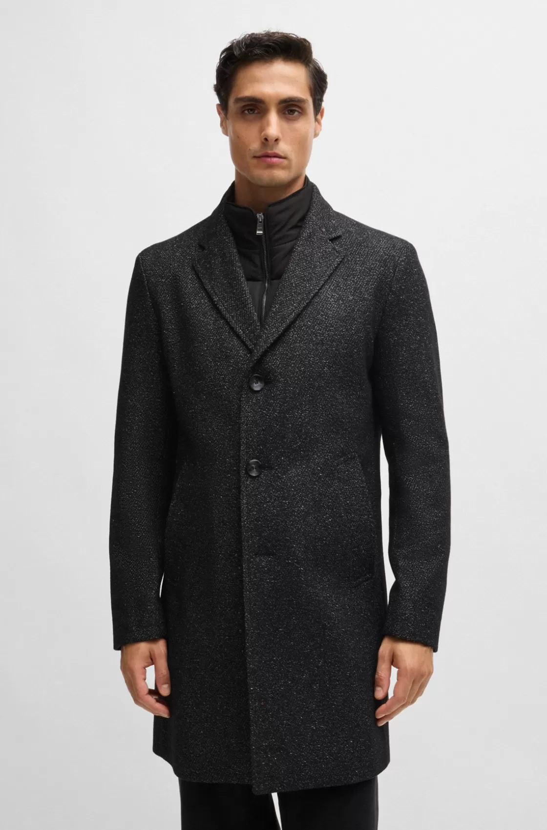 HUGO BOSS Slim-fit Coat With Detachable Zip-up Inner Black Cheap