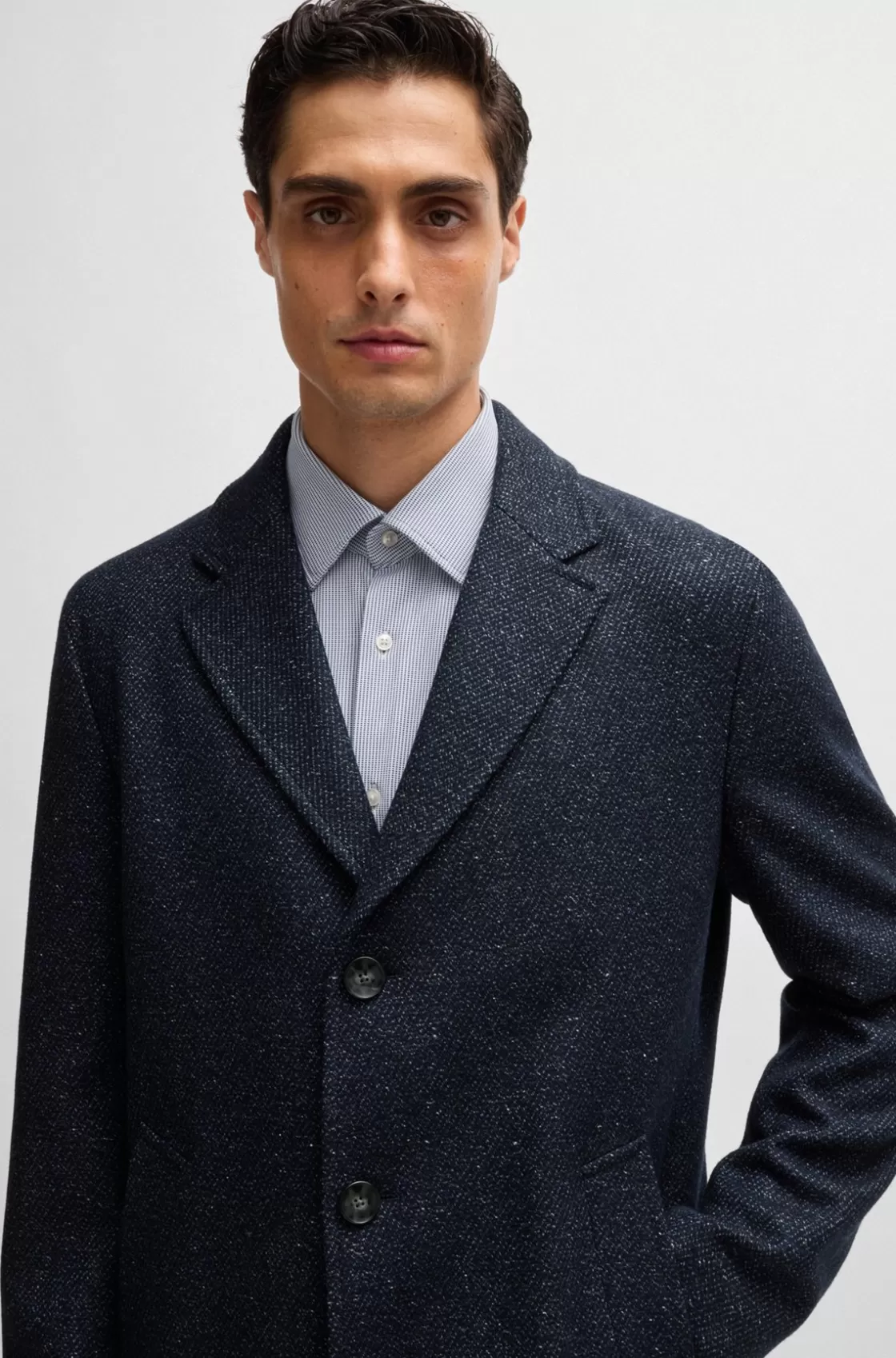 HUGO BOSS Slim-fit Coat With Detachable Zip-up Inner Dark Blue Discount