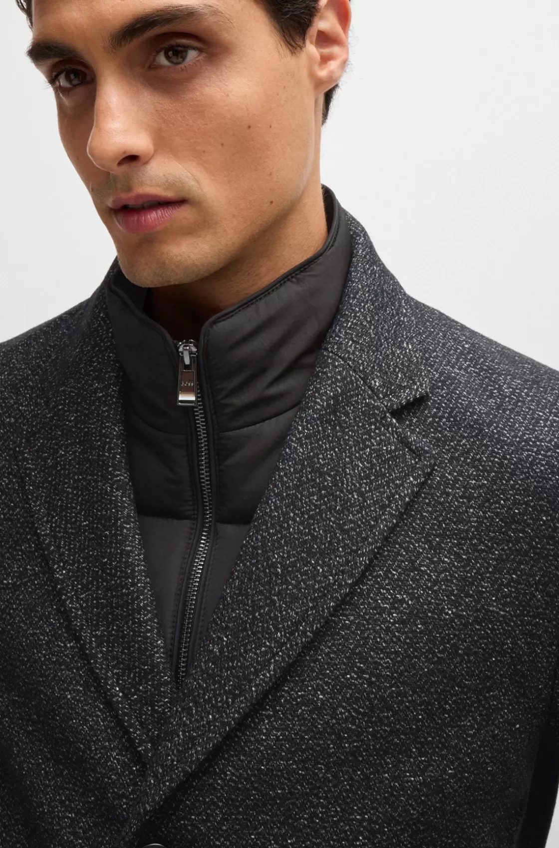 HUGO BOSS Slim-fit Coat With Detachable Zip-up Inner Black Cheap