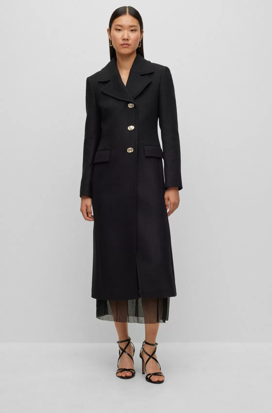 HUGO BOSS Slim-fit Coat With Turn-lock Buttons Black Best Sale
