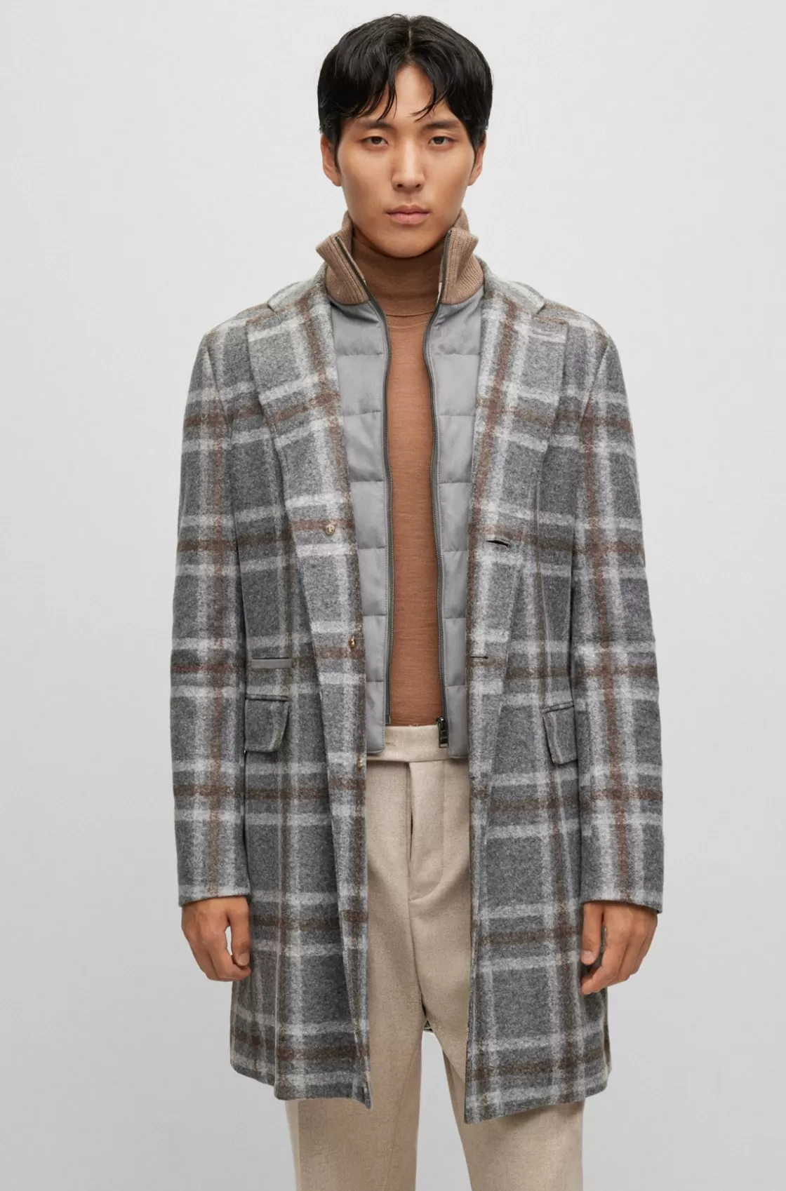 HUGO BOSS Slim-fit Coat With Zip-up Inner Grey Best