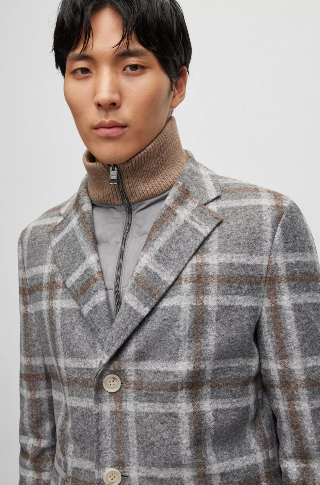 HUGO BOSS Slim-fit Coat With Zip-up Inner Grey Best