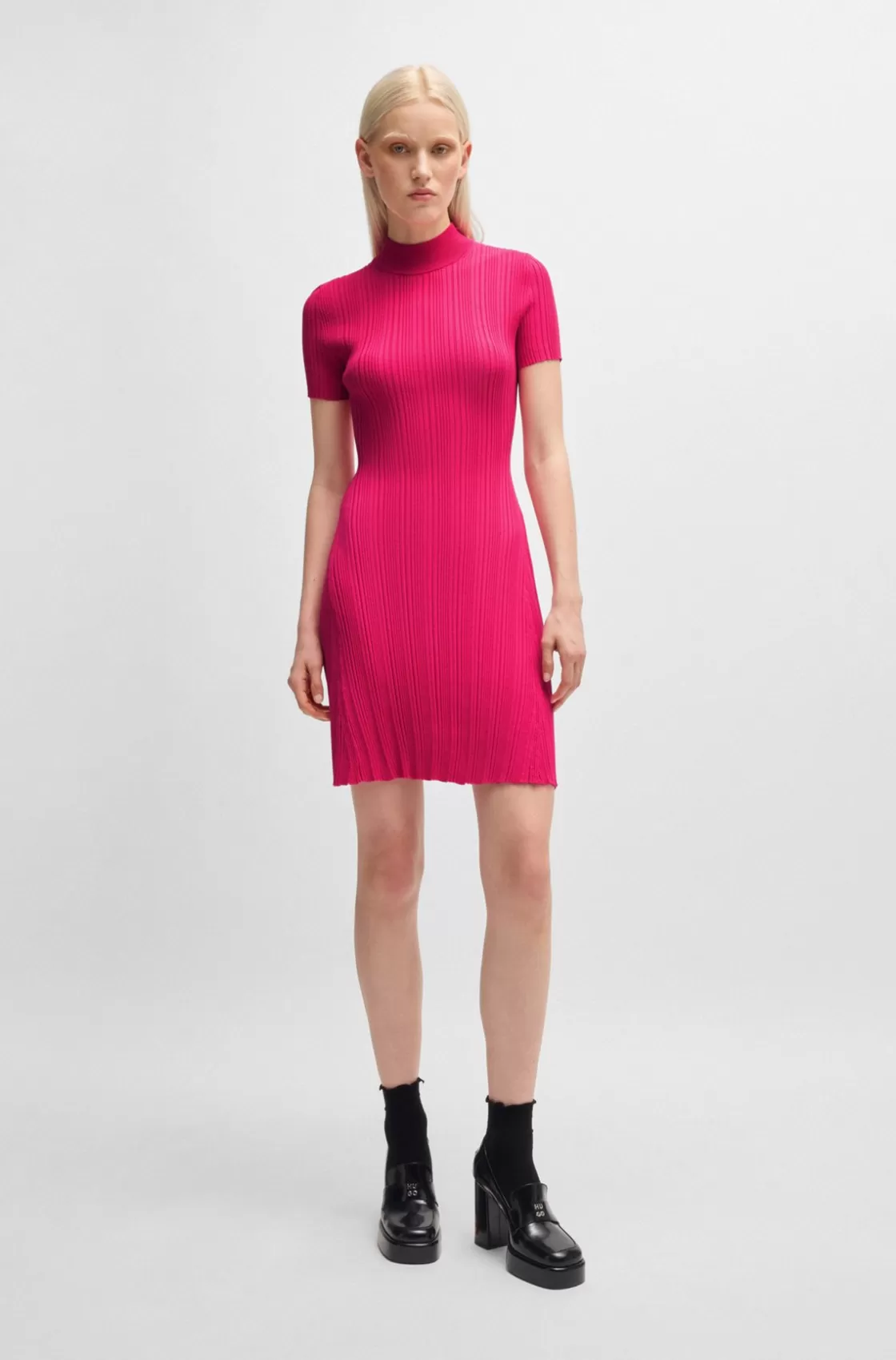 HUGO BOSS Slim-fit Dress In Irregular-rib Crepe Pink Best Sale