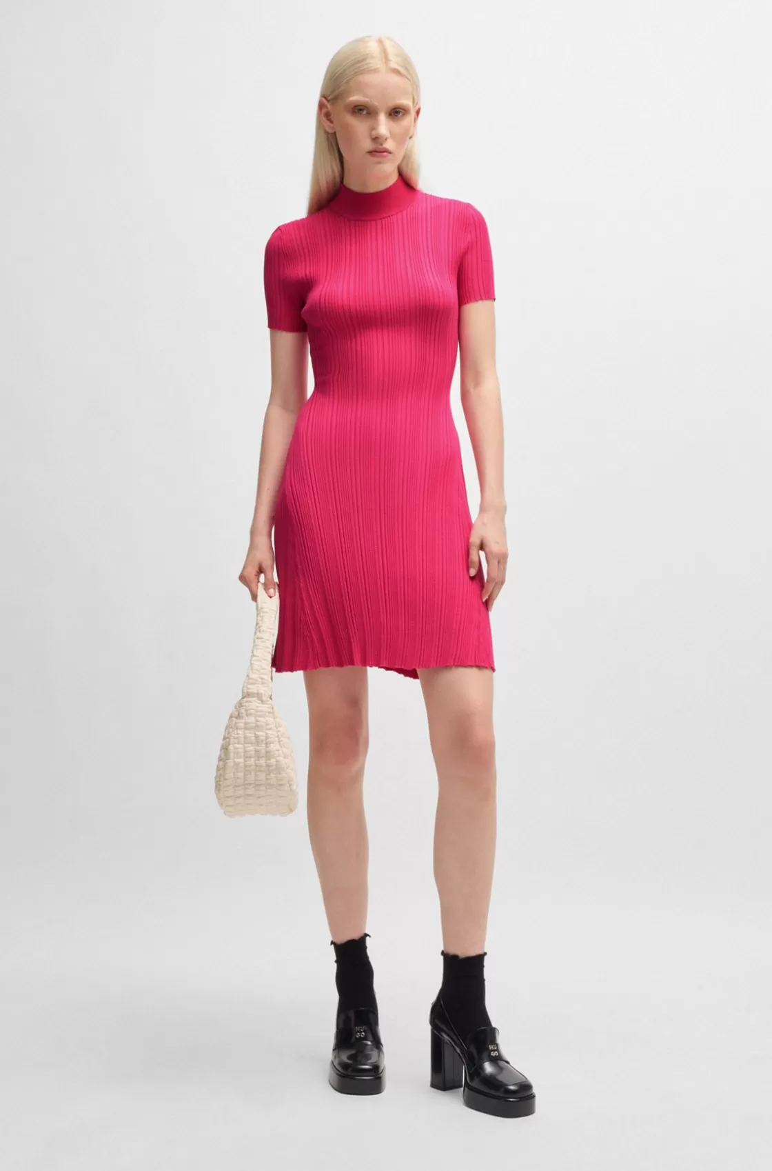 HUGO BOSS Slim-fit Dress In Irregular-rib Crepe Pink Best Sale