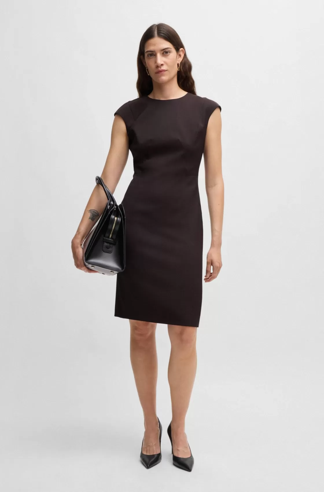HUGO BOSS Slim-fit Dress In Virgin Wool With Cap Sleeves Light Red Flash Sale