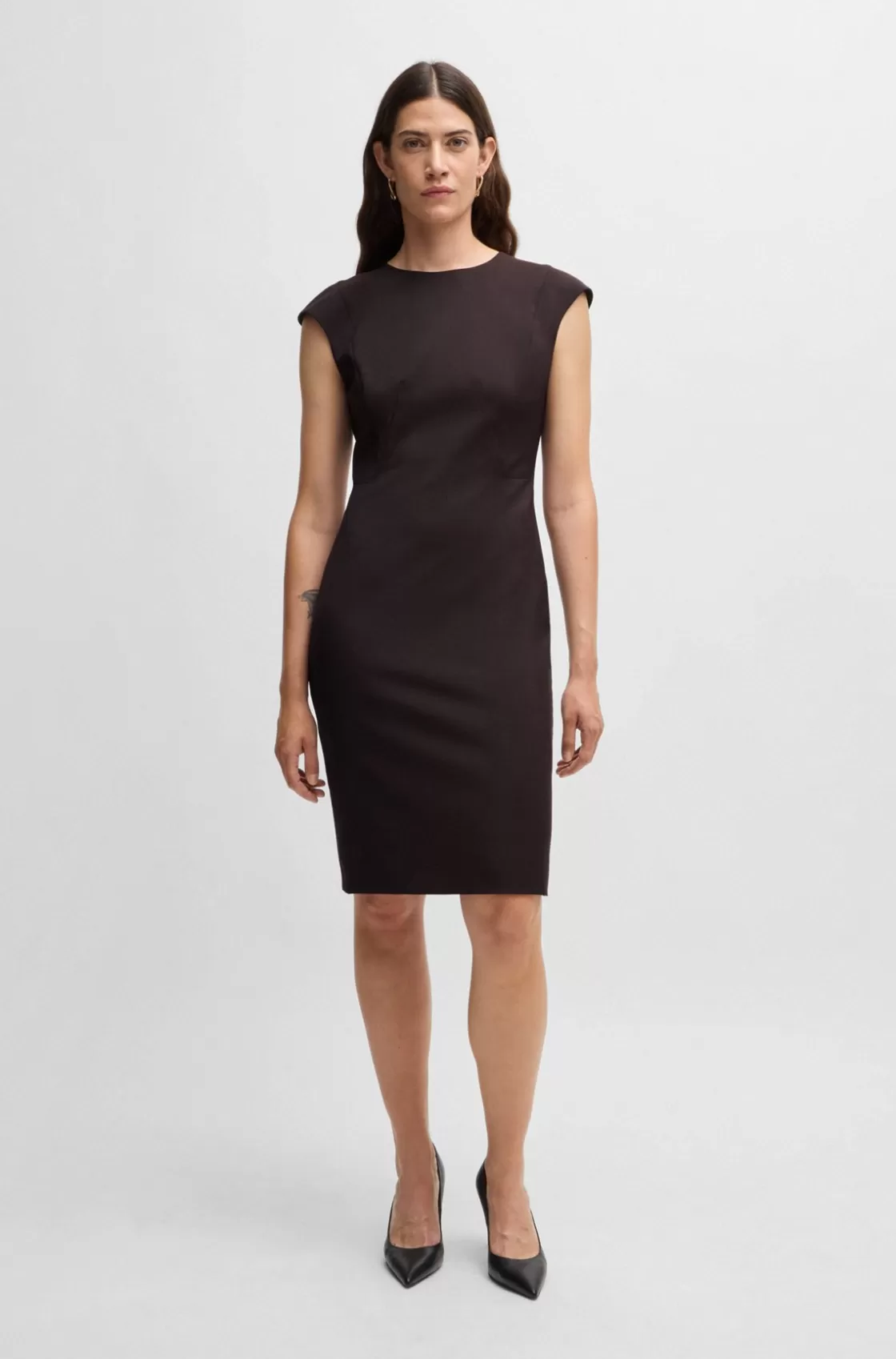 HUGO BOSS Slim-fit Dress In Virgin Wool With Cap Sleeves Light Red Flash Sale