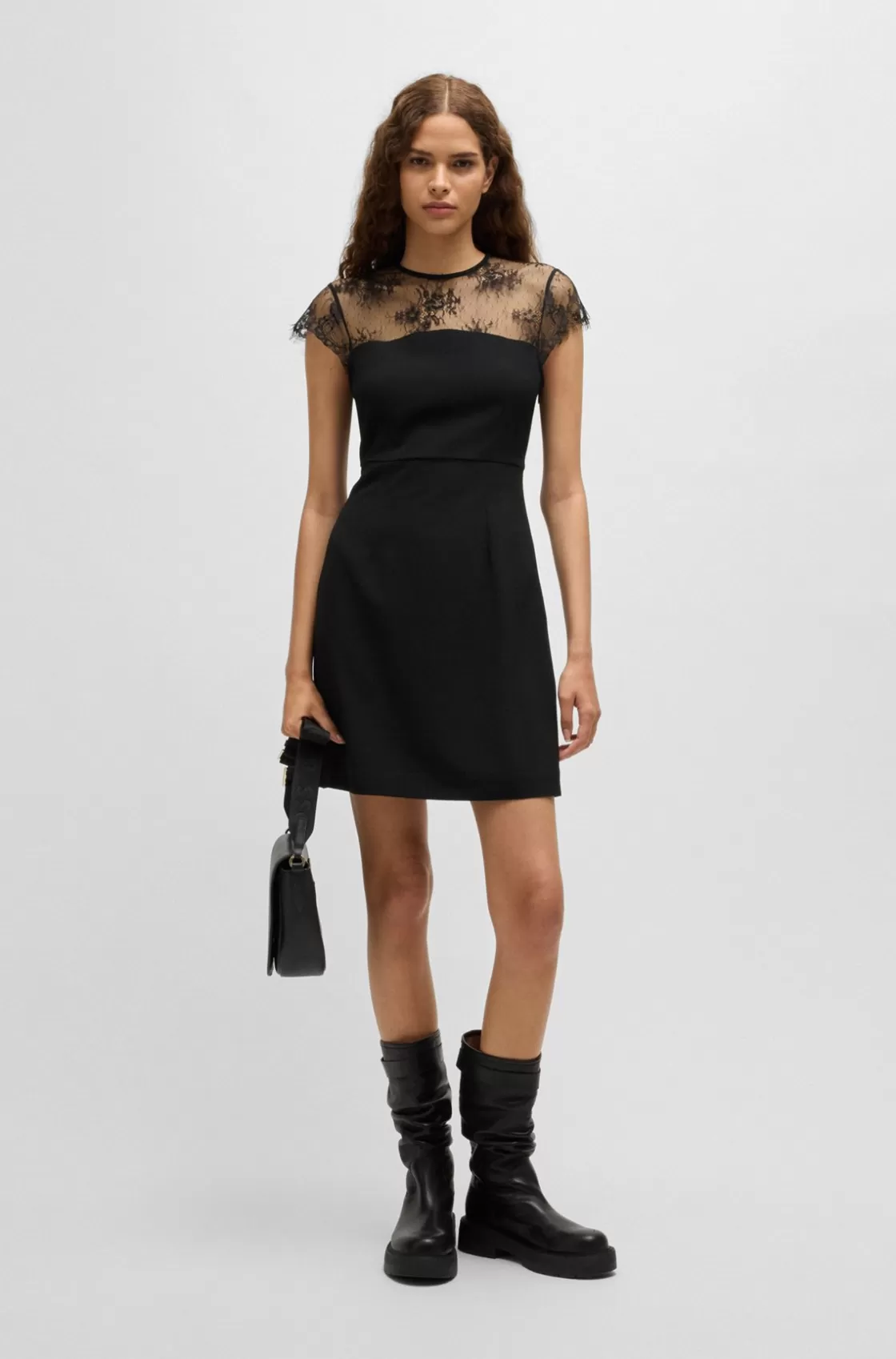 HUGO BOSS Slim-fit Dress With Lace Insert Black Hot