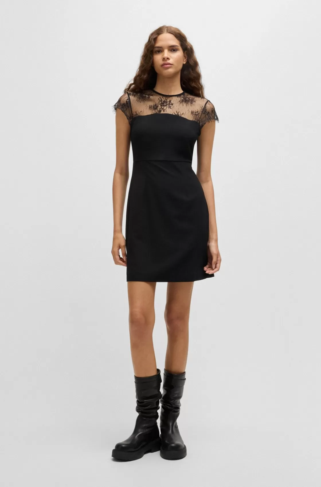 HUGO BOSS Slim-fit Dress With Lace Insert Black Hot