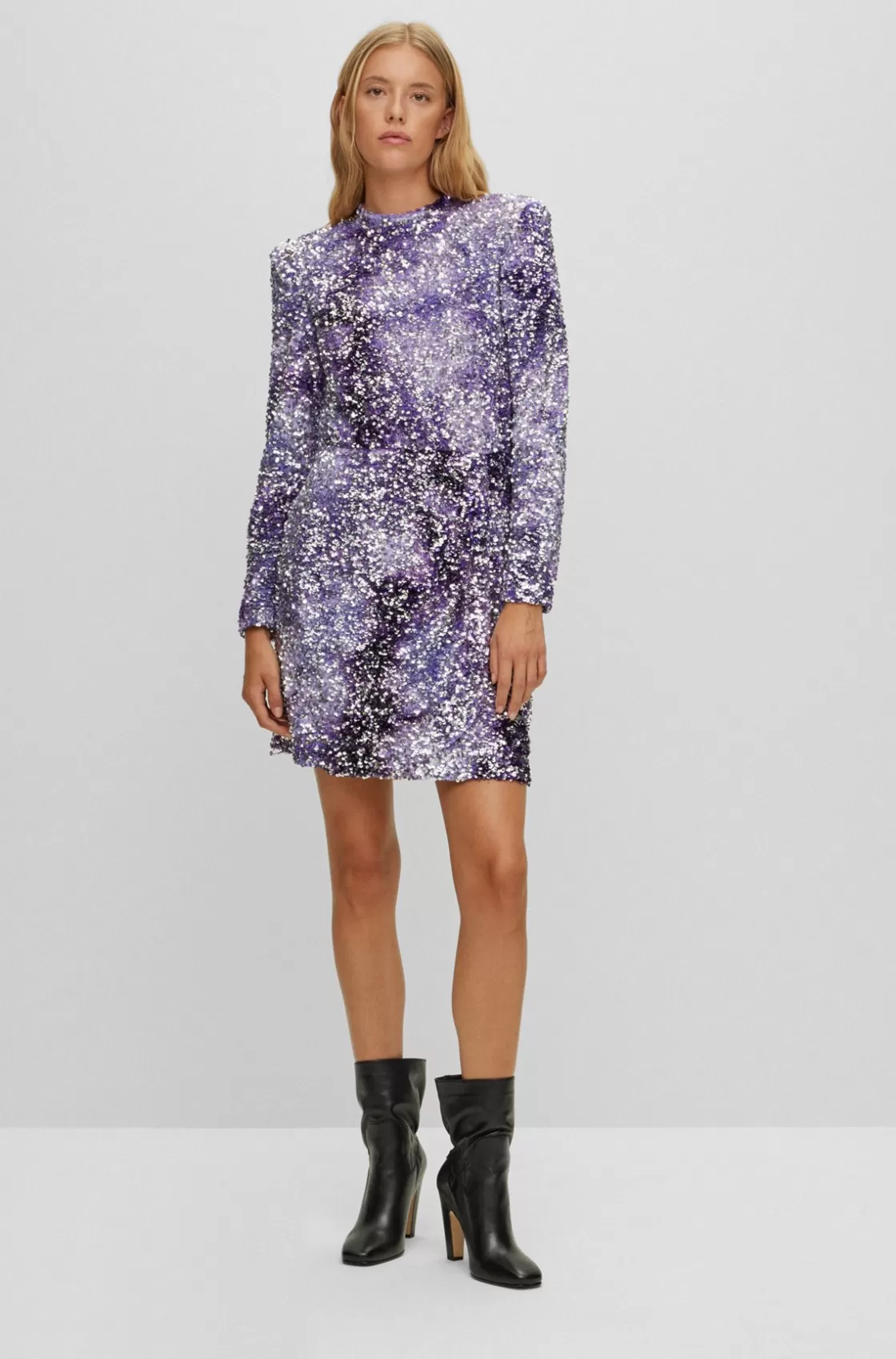 HUGO BOSS Slim-fit Dress With Sequin Embellishments And Pleat Front Light Purple Best