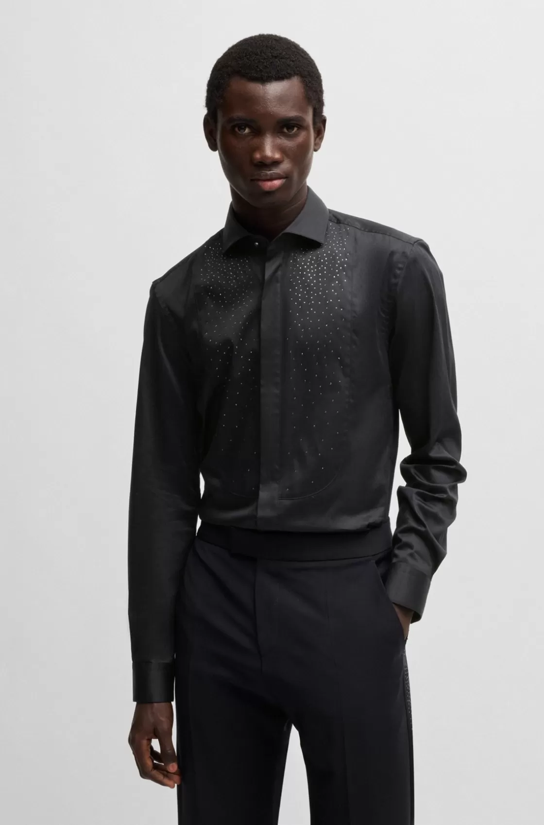 HUGO BOSS Slim-fit Evening Shirt With Embellished Bib Black Store