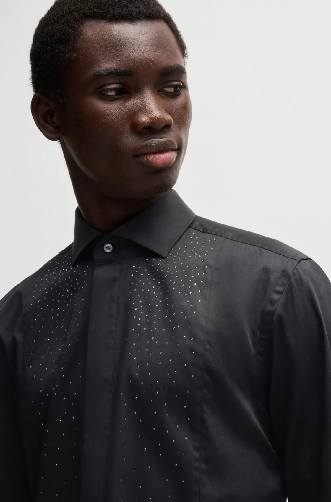 HUGO BOSS Slim-fit Evening Shirt With Embellished Bib Black Store