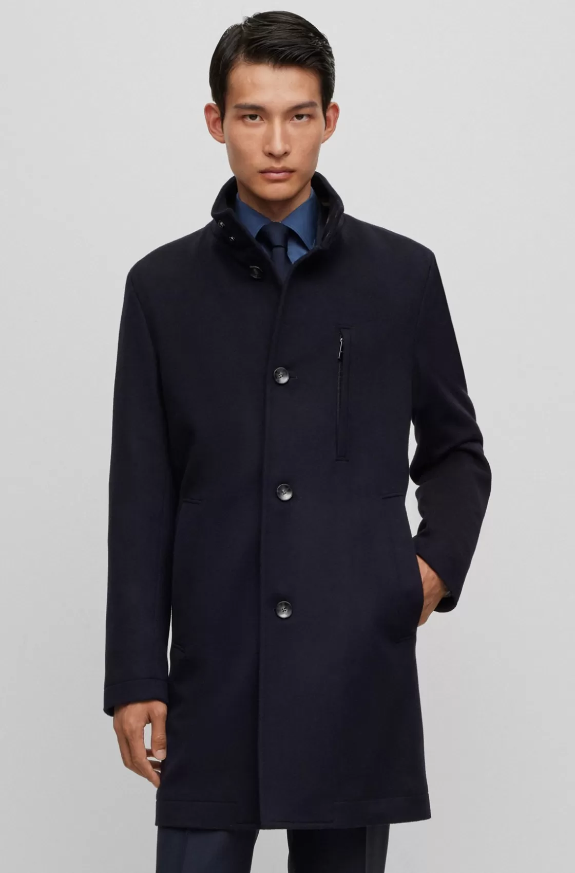 HUGO BOSS Slim-fit Formal Coat In Virgin Wool And Cashmere Dark Blue Discount