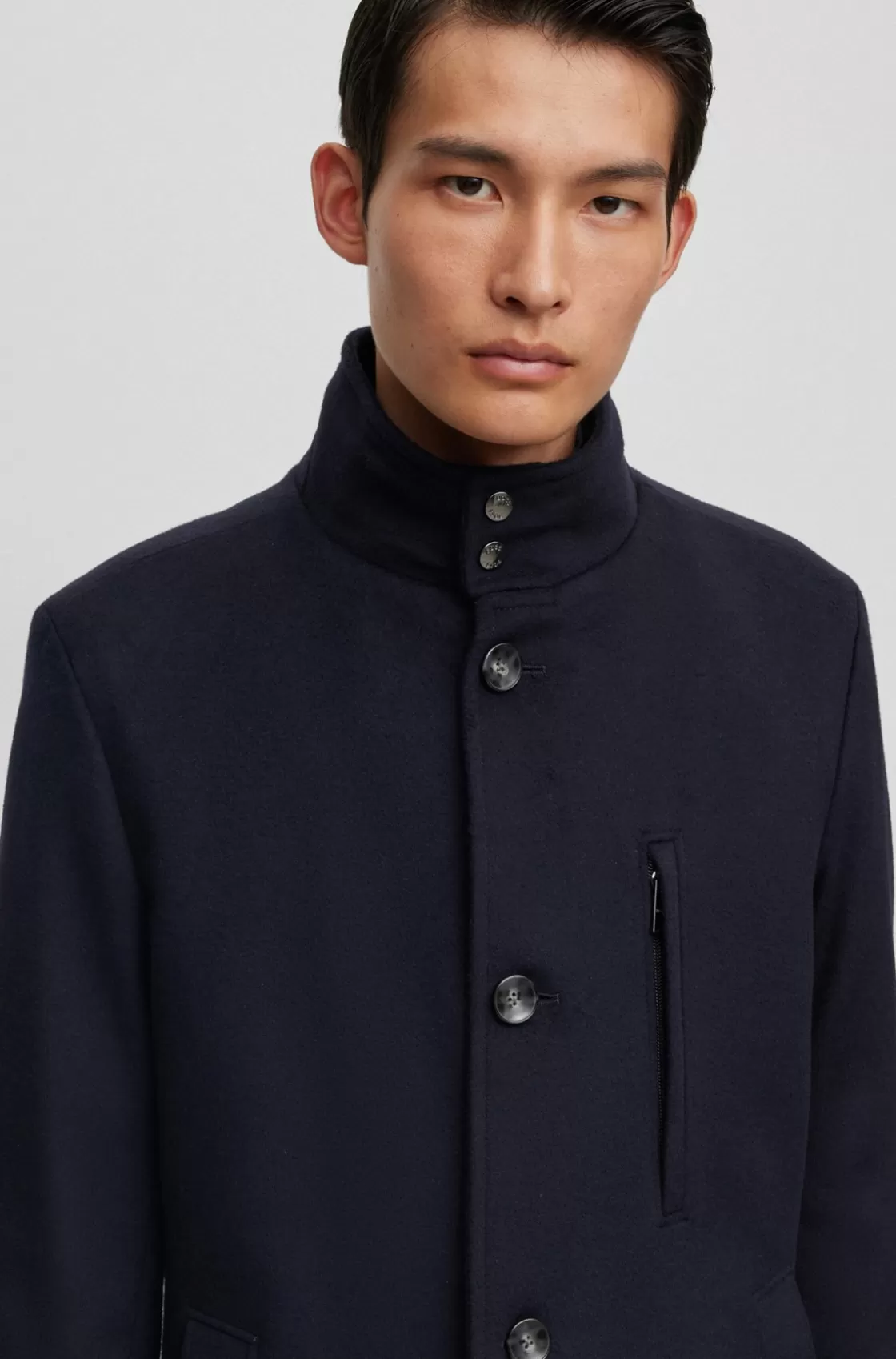HUGO BOSS Slim-fit Formal Coat In Virgin Wool And Cashmere Dark Blue Discount