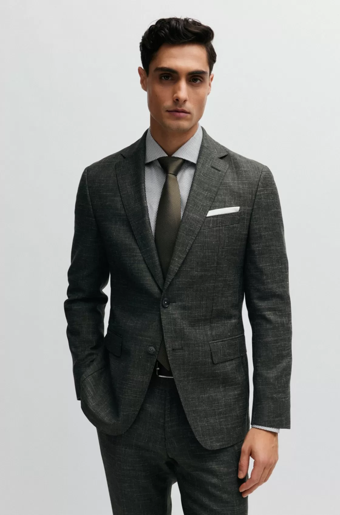 HUGO BOSS Slim-fit Jacket In A Patterned Wool Blend Dark Green Online