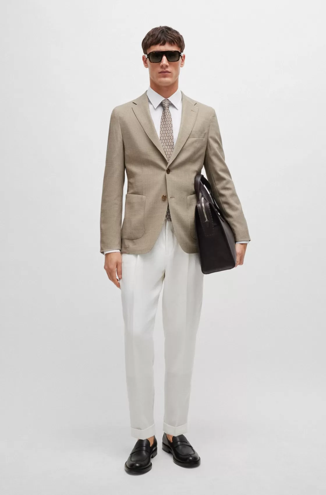 HUGO BOSS Slim-fit Jacket In A Patterned Wool Blend Light Green Discount