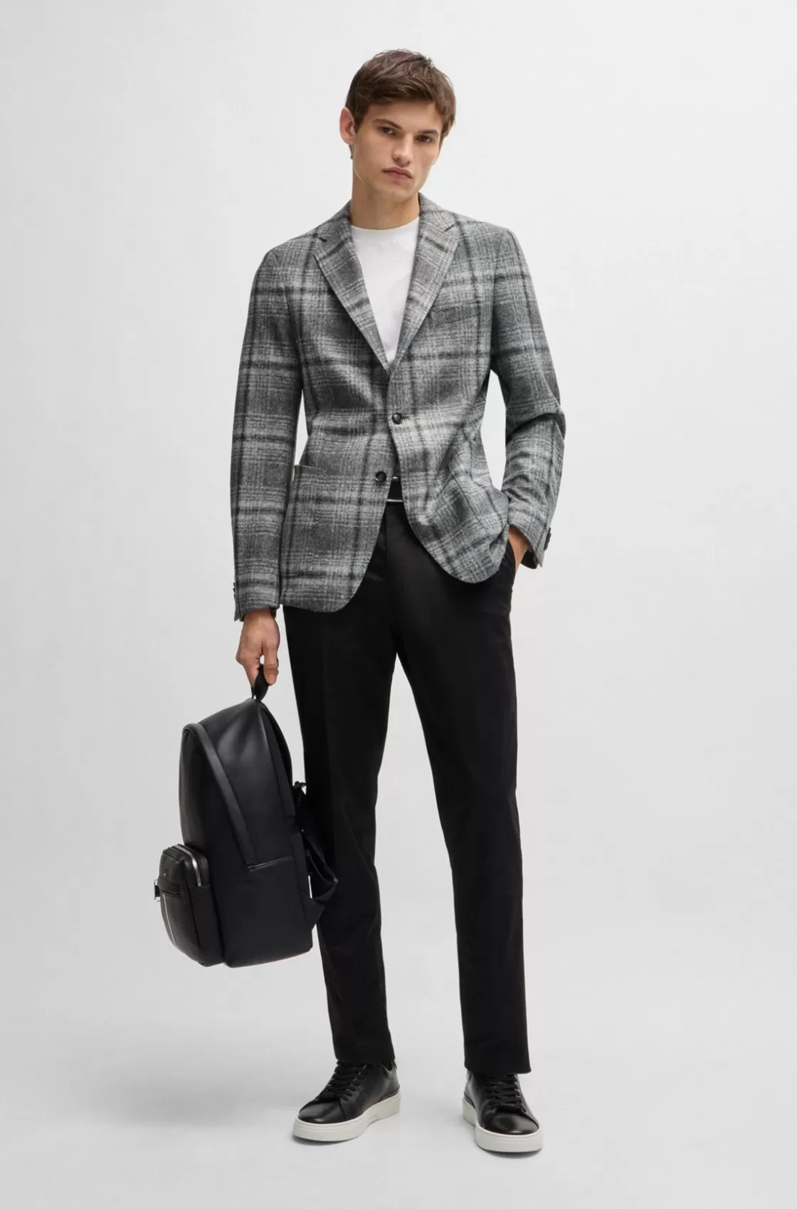 HUGO BOSS Slim-fit Jacket In Checked Stretch Cloth Grey Flash Sale