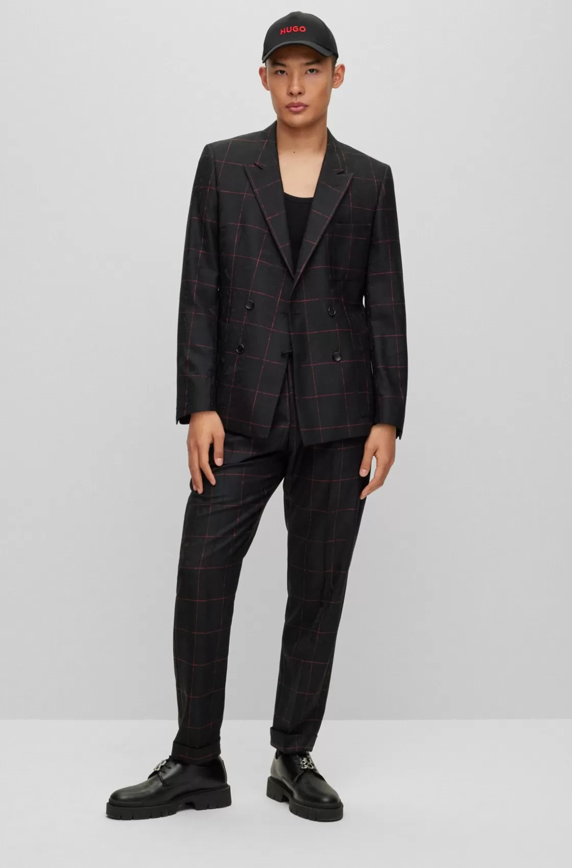 HUGO BOSS Slim-fit Jacket In Checked Virgin Wool Black Store