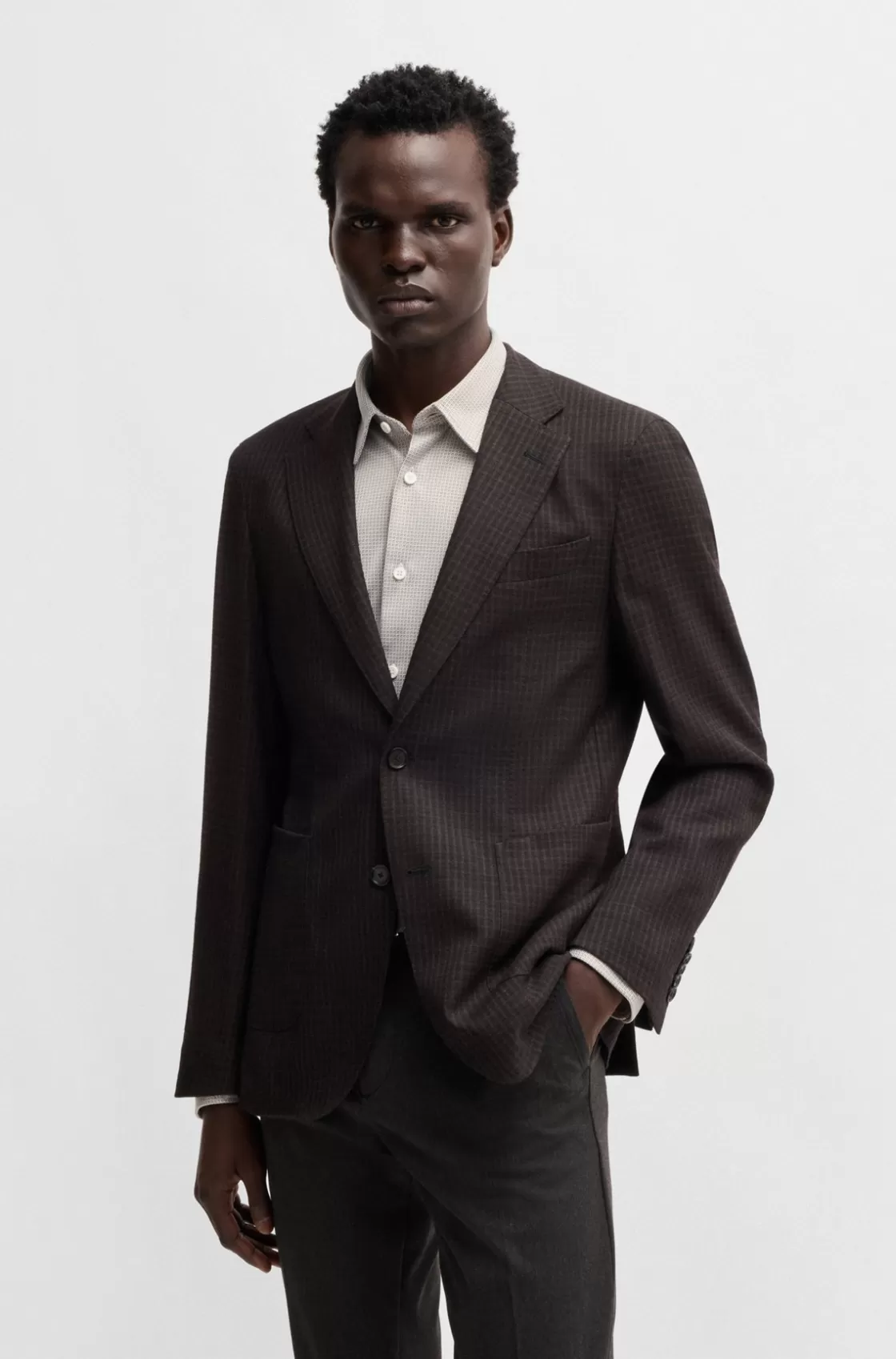 HUGO BOSS Slim-fit Jacket In Checked Wool Dark Purple Sale