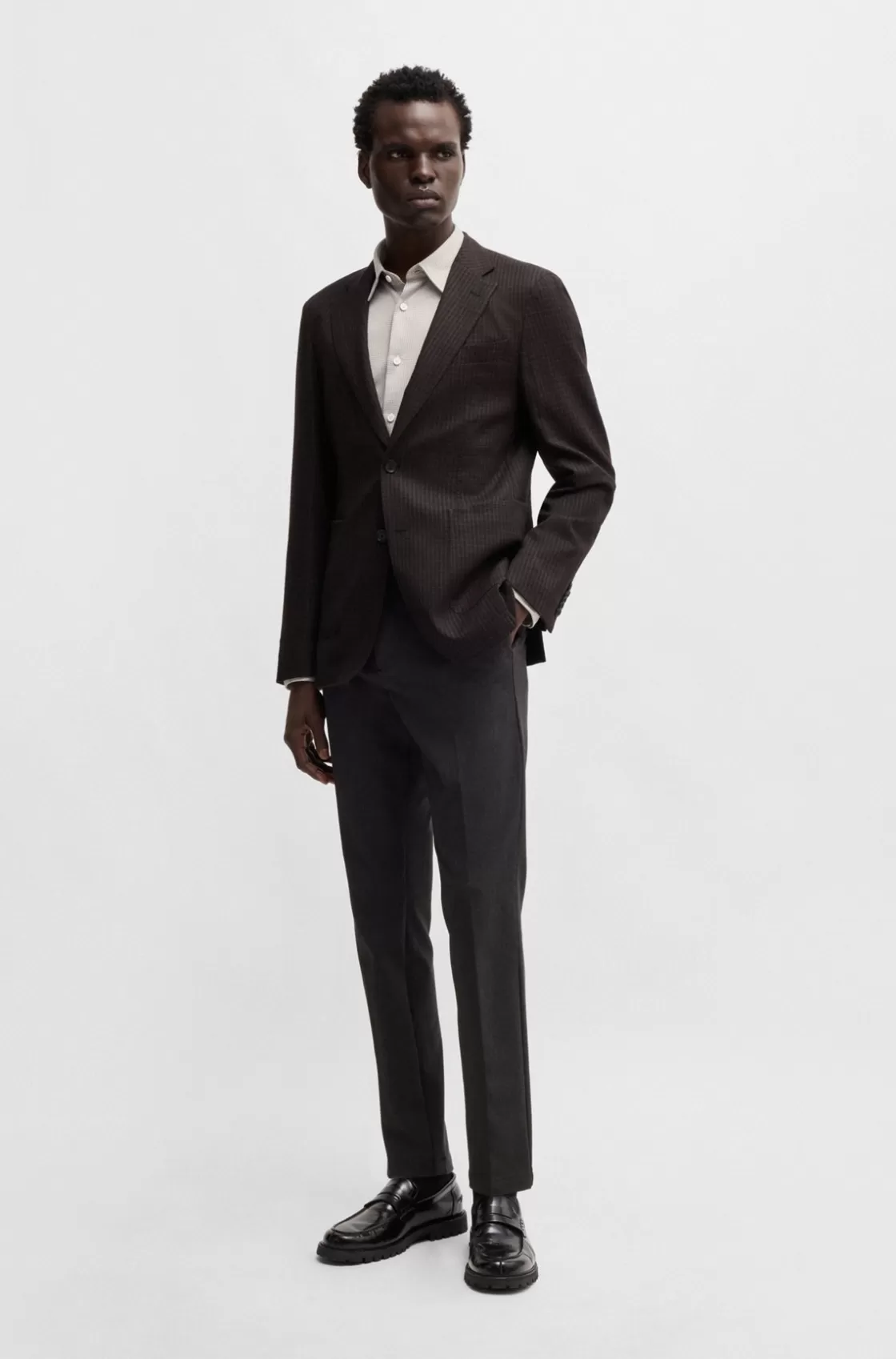 HUGO BOSS Slim-fit Jacket In Checked Wool Dark Purple Sale