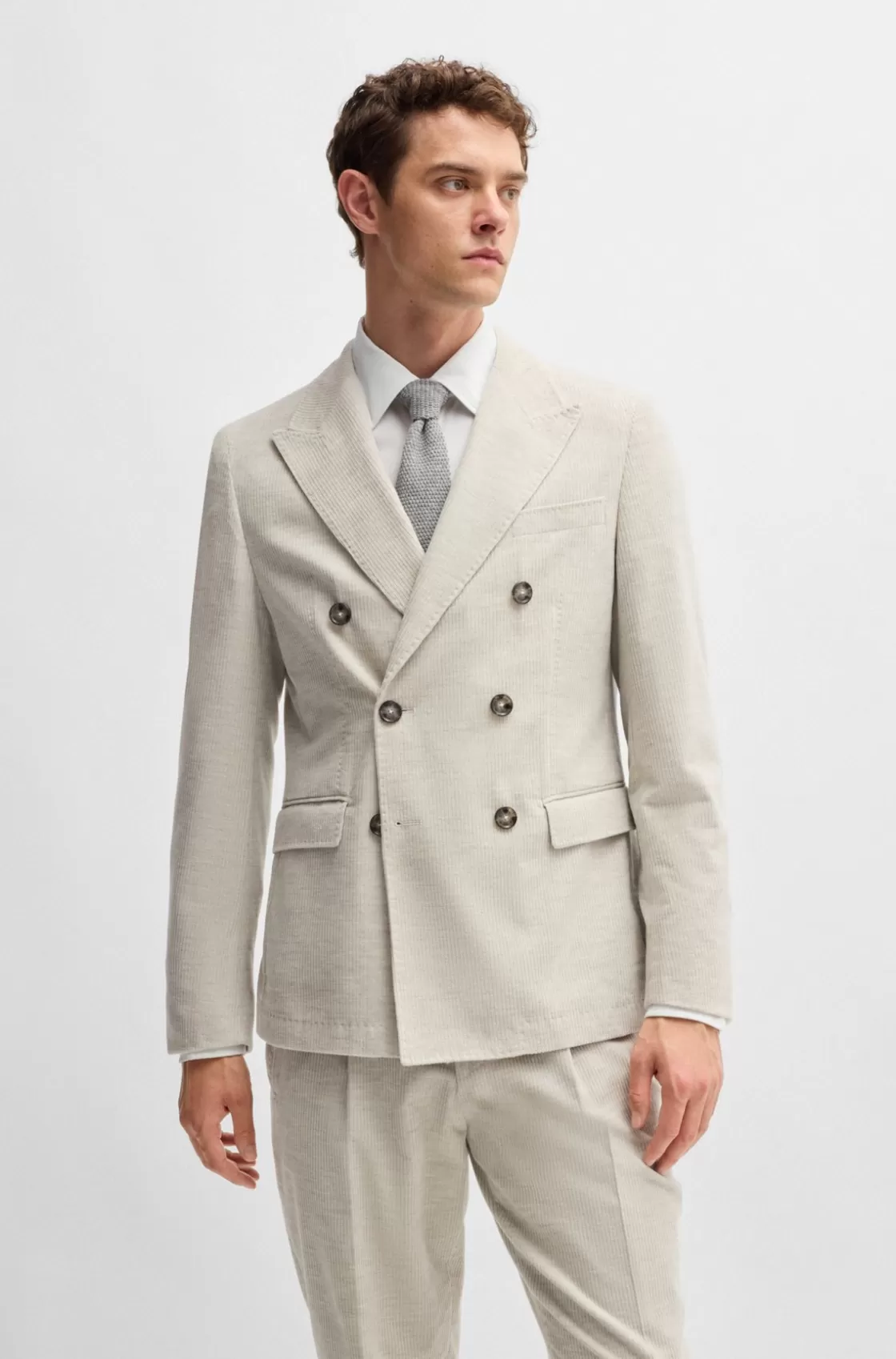 HUGO BOSS Slim-fit Jacket In Cotton-cashmere Corduroy White Cheap