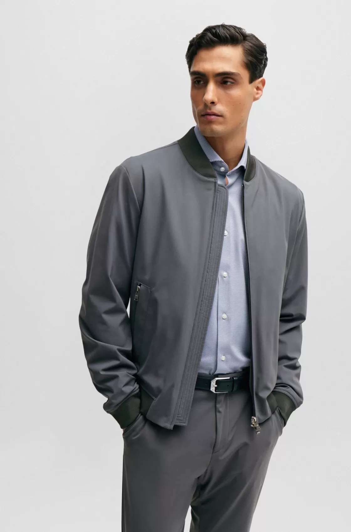 HUGO BOSS Slim-fit Jacket In Crease-resistant Jersey Grey Store