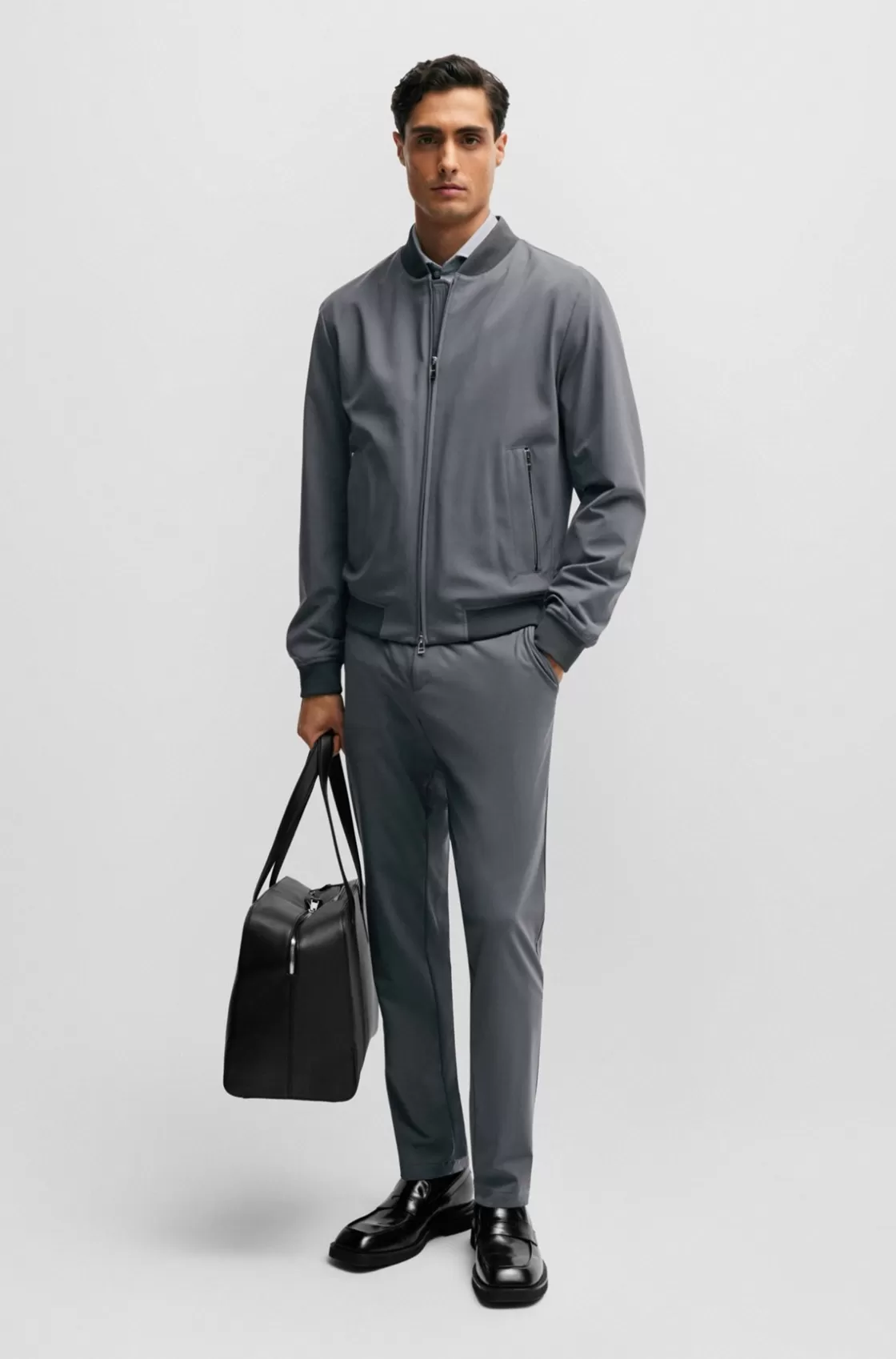 HUGO BOSS Slim-fit Jacket In Crease-resistant Jersey Grey Store