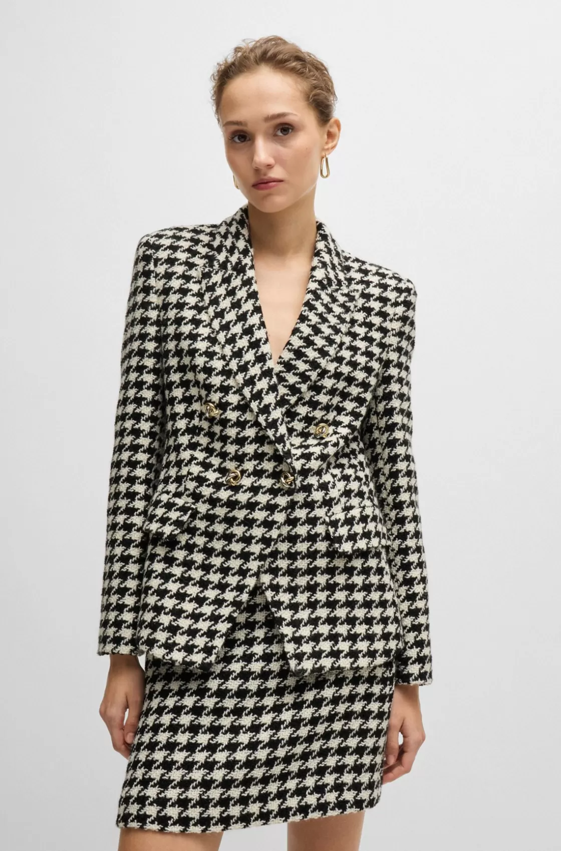 HUGO BOSS Slim-fit Jacket In Houndstooth Fabric With Metallic Trims Patterned Cheap