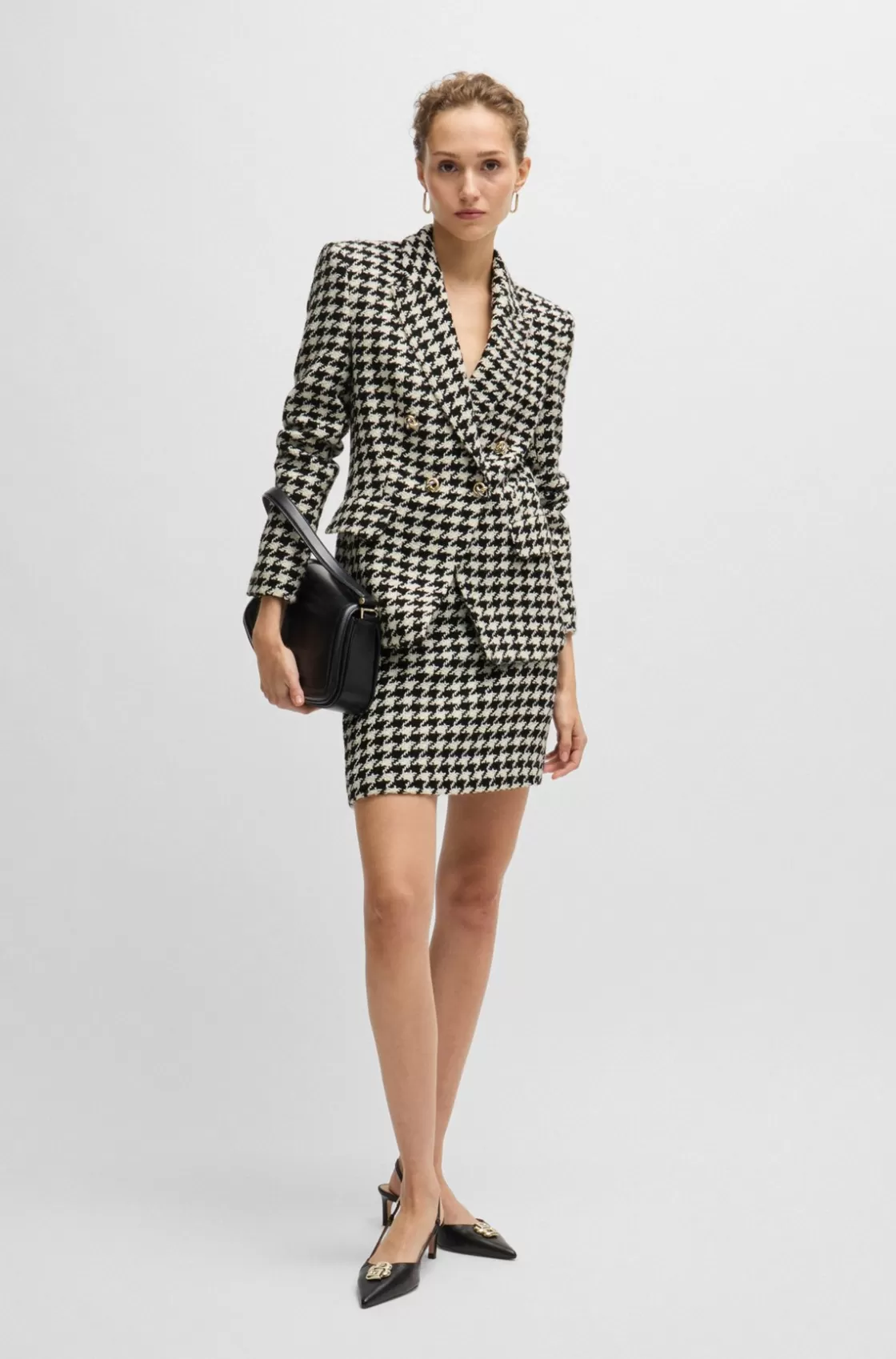 HUGO BOSS Slim-fit Jacket In Houndstooth Fabric With Metallic Trims Patterned Cheap