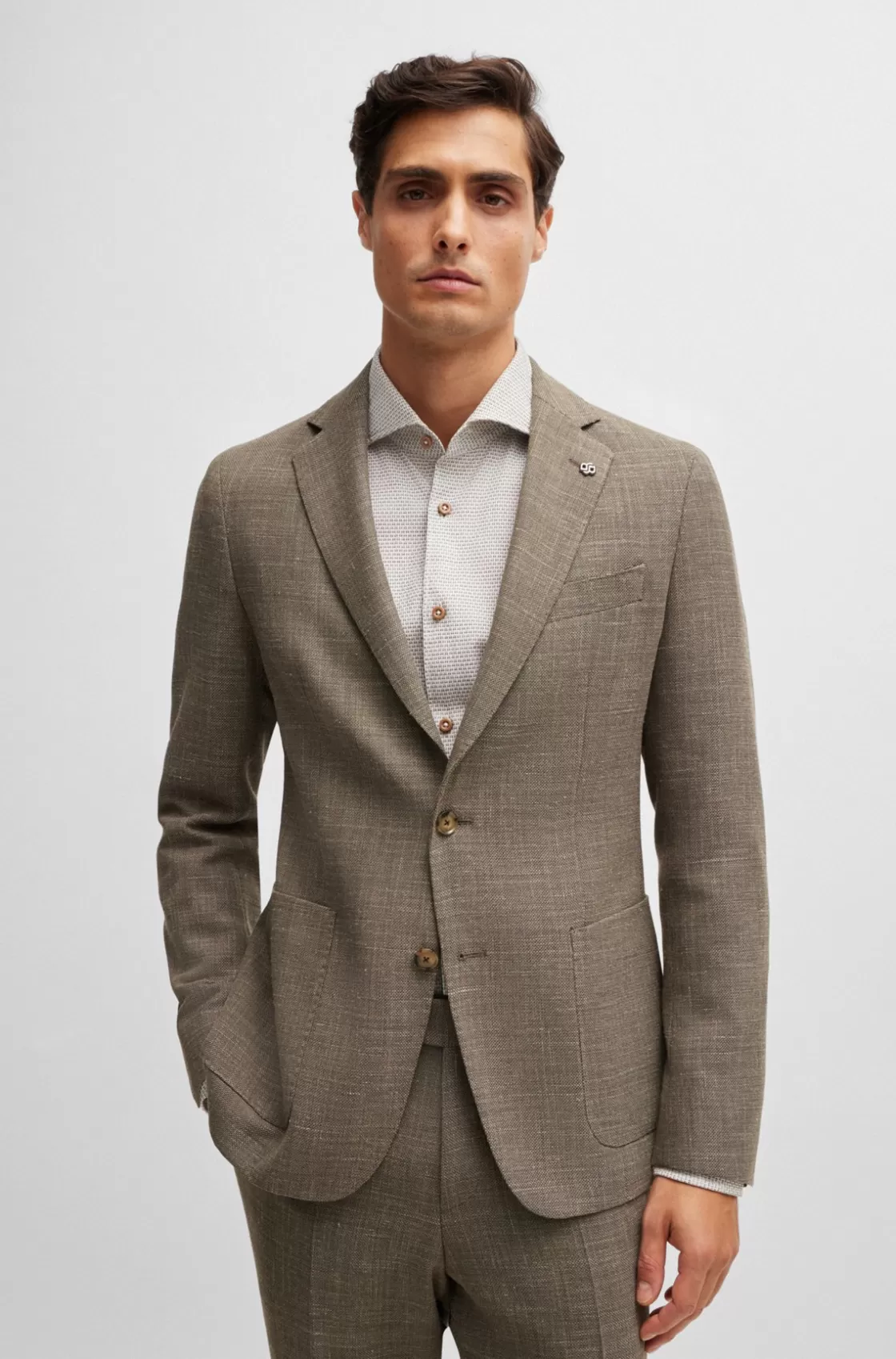HUGO BOSS Slim-fit Jacket In Melange Stretch Cloth Light Beige Clearance