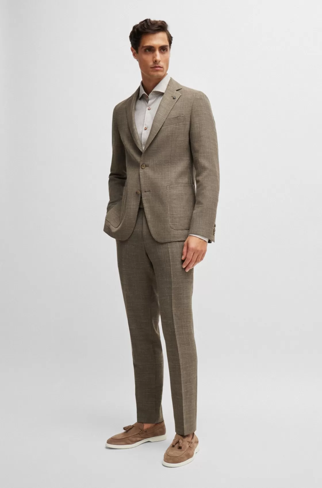 HUGO BOSS Slim-fit Jacket In Melange Stretch Cloth Light Beige Clearance