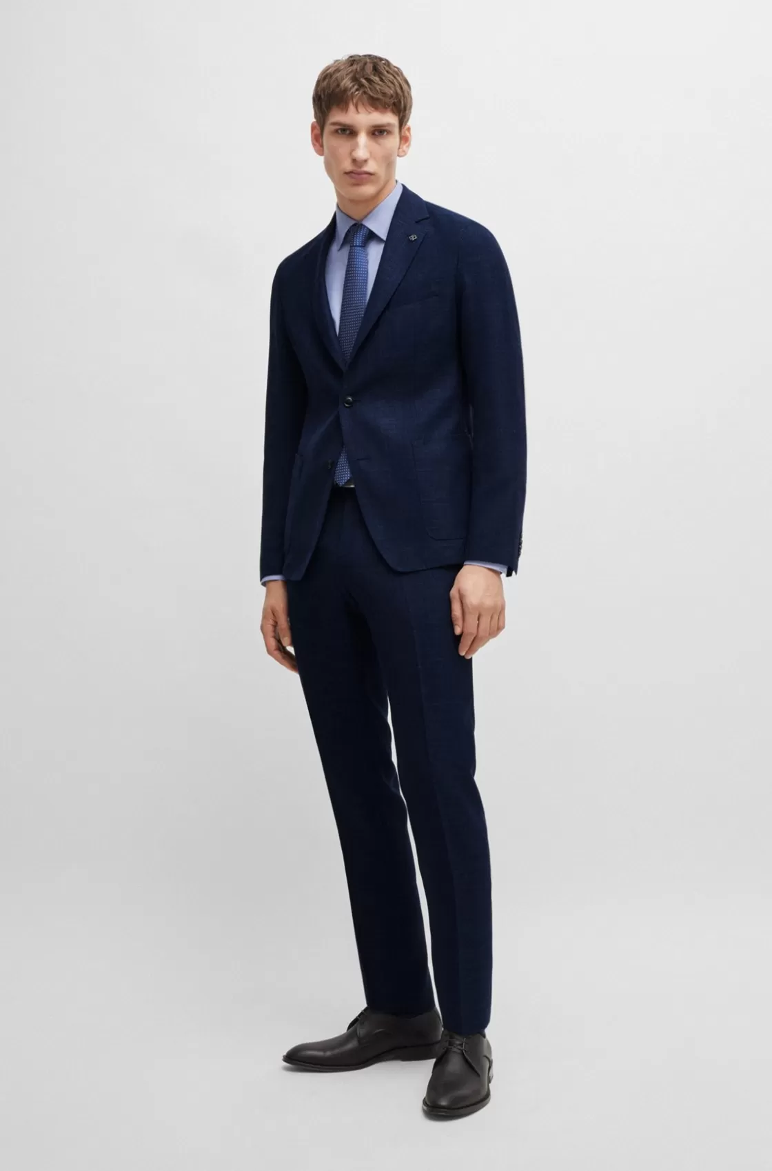 HUGO BOSS Slim-fit Jacket In Melange Stretch Cloth Dark Blue Store