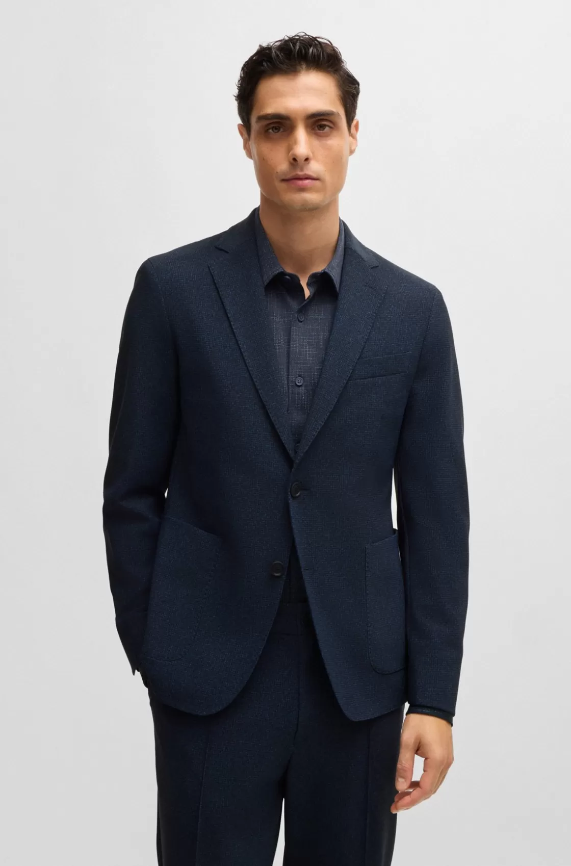 HUGO BOSS Slim-fit Jacket In Micro-patterned Performance-stretch Fabric Dark Blue Online