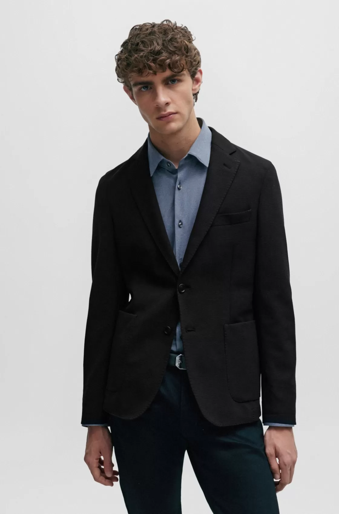 HUGO BOSS Slim-fit Jacket In Micro-patterned Performance-stretch Material Black Hot